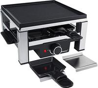 Raclette de hierro fundido Steba con una superficie para asar de 25 x 25 cm, 4 sartenes con revestimiento antiadherente para una limpieza fácil. RC 104.