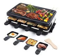 Raclette Electrico para 8 Personas, Grill Plancha Cocina Portatil, Parrilla Asar Barbacoa Pascua de Mesa, con 8 Mini Sartenes y 4 Espátulas de Madera 1300W
