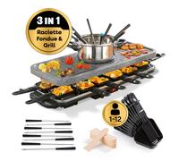 Raclette Fondue Set 12 Personas Parrilla de Mesa Eléctrica XXL