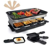 Raclette Grill Parrilla con Antiadherente Revestido de Térmicamente Aislado Asas 8 Raclette Queso Sartenes para 8 Personas 1500W Negro