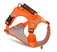 Racocou Arnés para Perro Anti-Tirones - Envolvente 360° con Asa Trasera de PVC, Tiras Reflectantes Multi-Punto, Malla Transpirable - Hebilla de Un Clic - Apto para Todos los Tamaños de Perro,Naranja,L