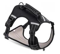 Racocou Arnés para Perro Anti-Tirones - Envolvente 360° con Asa Trasera de PVC, Tiras Reflectantes Multi-Punto, Malla Transpirable - Hebilla de Un Clic - Apto para Todos los Tamaños de Perro,Negro,XL