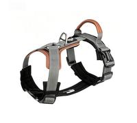 Racocou Arnés para Perro Antitirón con Acolchado de Cuero, Reflectante, a Prueba de Escape, Ajustable, Correas de Nylon Resistente, Asa de Control Fácil,Gris,M