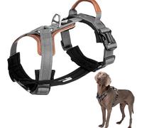 Racocou Arnés para Perro Antitirón con Acolchado de Cuero Reflectante, a Prueba de Escape, Ajustable, de Alta Resistencia con Correas de Nylon y Hebillas de Liberación Rápida,Gris,M