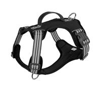 Racocou Arnés para perro cómodo de cobertura completa 360° Anti-tiro Sin asfixia con anillas de aleación delanteras y traseras Ajustable Reflectante de seguridad para perros grandes y medianos,Negro,L