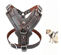 Racocou Arnés para Perro de Alta Resistencia Sin Tirones para Perros Grandes Arnés Chaleco Acolchado de Cuero Suave Ajustable con Asa 2 Anillos Metálicos para Razas Gigantes,XL
