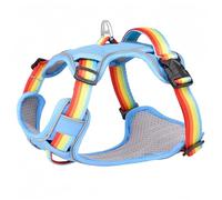 Racocou Arnés para perro sin tirones, anillo de aleación ajustable de 4 puntos, tela Oxford transpirable impermeable, tiras reflectantes y mango suave, para perros pequeños a medianos, azul, S