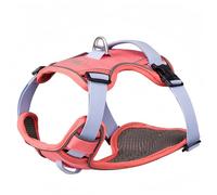 Racocou Arnés para perro sin tirones, anillo de aleación ajustable de 4 puntos, tela Oxford transpirable impermeable, tiras reflectantes y mango suave, para perros pequeños a medianos, rojo, M