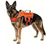 Racocou Arnés Resistente para Perros Grandes Que no jala con asa Acolchada Ajustable, sin ahorque, fácil de Poner, Chaleco de Servicio para Caminar, Entrenar y Hacer Senderismo,Naranja,L