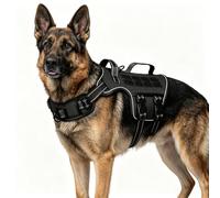 Racocou Arnés Resistente para Perros Grandes Que no jala con asa Acolchada Ajustable, sin ahorque, fácil de Poner, Chaleco de Servicio para Caminar, Entrenar y Hacer Senderismo,Negro,L