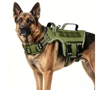 Racocou Arnés Resistente para Perros Grandes Que no jala con asa Acolchada Ajustable, sin ahorque, fácil de Poner, Chaleco de Servicio para Caminar, Entrenar y Hacer Senderismo,Verde,L