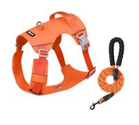 Racocou Arnés y Correa Activa para Perro - Tela Ripstop Impermeable de Secado Rápido - Ajuste Ajustable Antitirones - Ribete Reflectante y Asa Trasera de Asistencia,Naranja,XL