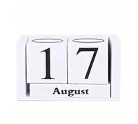 Racocou Calendario de bloque perpetuo de madera estilo tarjeta de despliegue calendario de escritorio de madera reutilizable con tarjetas de mes y fecha regalo vintage de decoración del hogar y