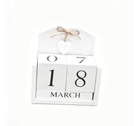 Racocou Calendario Perpetuo de Madera Calendario de Bloques de Madera Maciza Hecho a Mano Reutilizable para Escritorio con Cubos de Mes y Fecha Vintage para Oficina y Hogar,blanca