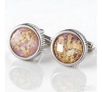 Racocou Gemelos de estilo francés para hombre, de color dorado con textura granulada, cristal transparente en forma de cúpula, ideales para camisas de traje de alta gama y moda,Latón