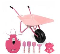 Racocou Juego de herramientas de jardín y carretilla de metal para niños, juguetes de arena de playa, juego educativo de fantasía al aire libre, entrenamiento sensorial para preescolar,Rosa