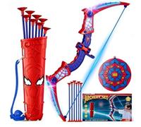 Racocou Juego de tiro con arco y flechas para niños con carcaj y diana de telaraña, 8 flechas con ventosa. Juguete ideal como regalo para niños, apto para mayores de 3 años