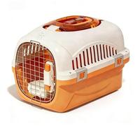 Racocou Transportadora de Plástico para Gatos Caja de Transporte Superior para Mascotas Viaje para Perros y Gatos Pequeños Máx 4 KG 49 x 32 x 31 cm Puerta de Acero con Comedero Cierre Seguro,Beige