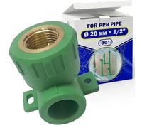 Racor Ø 20 mm x 1/2″ Codo 90° con Soporte Mural y Conector de PP-R y Rosca Interior Metálica para Conectar Tubo Metálico con Rosca a Tubo de Polipropileno - MONTERAL