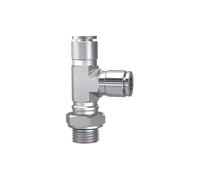 Racor en T, giratorio, forma de L, G 1/4 A, para manguera de diámetro exterior de 8 mm, presión de trabajo máx. 20 bares, acero inoxidable 1.4404.