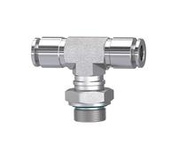 Racor en T, giratorio, G 1/8 A, para manguera de diámetro exterior de 8 mm, presión de trabajo máx. 20 bares, acero inoxidable 1.4404.
