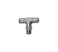 Racor en T, giratorio, R 1/8 A, para manguera de diámetro exterior de 4 mm, presión de trabajo máx. 20 bares, acero inoxidable 1.4404.