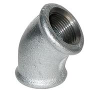 Racor roscado de hierro maleable galvanizado - Codo 45° hembra-hembra - Cambio de dirección con ángulo suave