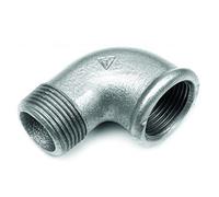 Racor roscado de hierro maleable galvanizado - Codo 90° hembra-macho - Cambio de dirección para instalación de agua
