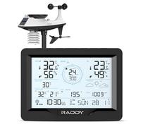 Raddy MN6 Lite Estación Meteo con Sensor Exterior, Termómetro Int Ext Inalámbrico 5 en 1, Temperatura, Humedad, Presión Atmosférica con Reloj Atómico DCF, Pronóstico del Tiempo, Viento y Lluvia