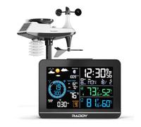 Raddy UV-6 Estación Meteorológica Profesional con Pantalla VA de 6" y Sensor Exterior, Termohigrómetro Inalámbrico Interior/Exterior, Reloj Atómico, Índice UV y Luz, Anemómetro, Pluviómetro