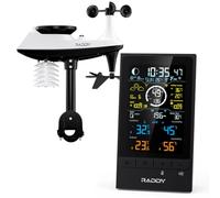 Raddy UV7 Estación Meteorológica Inalámbrica Profesional 12-en-1 | Pluviómetro, anemómetro, índice UV y sensor de luz, DCF, pantalla VA regulable, modo nocturno para jardín