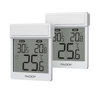 Raddy WT-1 Termómetro digital de ventana, IP44 resistente al agua interior exterior con pantalla LCD clara, registro Máx/Mín, montaje adhesivo, a batería para casa invernadero, paquete de 2 (Blanco)