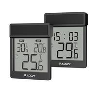 Raddy WT-1 Termómetro digital de ventana, IP44 resistente al agua interior exterior con pantalla LCD clara, registro Máx/Mín, montaje adhesivo, a batería para casa invernadero, paquete de 2 (Negro)