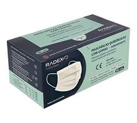 Radex - Caja de 50 Mascarillas Quirúrgicas Tipo IIR con Gomas, Blanco, Fabricado en España, Tres Capas, Material Hipo Alergénicos, Resistente a Salpicaduras