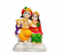 Radha Krishna - Estatua de ídolo de 3.5 pulgadas para decoración del templo del hogar, Pooja Murti espiritual para sala de oración, pieza de exhibición de escritorio devocional para oficina y