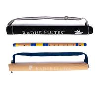 Radhe Flutes Bansuri de bambú profesional | C natural | diestros | Octava media | Con tapa dura | Cubierta de terciopelo y tubo de papel | Azul y Yallow