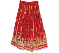 Radhykrishnafashions Indian Yoga - Falda Larga Gitana con Lentejuelas para Mujer, Vestido de Novia., Rosso, 36