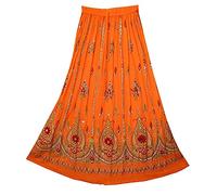 Radhykrishnafashions Indian Yoga - Falda larga para mujer con lentejuelas para escoba gitana, vestido de novia. Naranja naranja 36