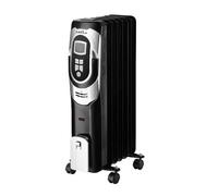 Radiador Aceite Confort 1500w 7elementos Negro/plata 3potencias Termost.reg. Temporizador, Ruedas Luz Ind. 62x34x24cm