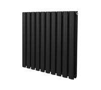 Radiador De Columna Ovalada 600mm x 600mm Horizontal | Negro | Acero | Montado en pared | Kit de fijación y soportes + Cepillo de limpieza GRATIS | Calefacción estufa calefactor