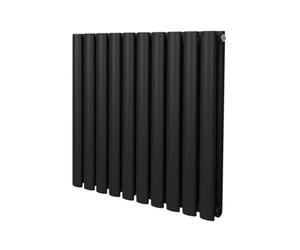 Radiador De Columna Ovalada 600mm x 600mm Horizontal | Negro | Acero | Montado en pared | Kit de fijación y soportes + Cepillo de limpieza GRATIS | Calefacción estufa calefactor