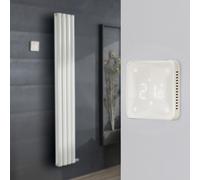 Radiador de Diseño Eléctrico de Aluminio Seco (sin Fluido Conductor) - 1784mm x 236mm (Panel Doble) - Termostato Wi-Fi Retroiluminado - Blanco