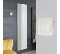 Radiador de Diseño Eléctrico de Aluminio Seco (sin Fluido Conductor) 1784mm x 472mm (Panel Doble) - Con Termostato Wi-Fi - Blanco