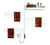Radiador eléctrico para toallas - Toallero térmico con estante de almacenamiento, giratorio de 180°, control WiFi y aplicación, calentador de toallas termostático de diseño vertical para baño