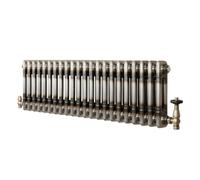 Radiador Horizontal Tradicional 300 x 1010 mm 2 Columnas y Válvulas Termostáticas - Metal Crudo Estilo Industrial 766W Incluye Soportes, Kit de Instalación y Cepillo