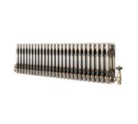 Radiador Horizontal Tradicional 300 x 1190 mm 3 Columnas y Válvulas Termostáticas - Metal Crudo Estilo Industrial 1323W Incluye Soportes, Kit de Instalación y Cepillo