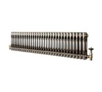 Radiador Horizontal Tradicional 300 x 1460 mm 2 Columnas y Válvulas Termostáticas - Metal Crudo Estilo Industrial 1114W Incluye Soportes, Kit de Instalación y Cepillo