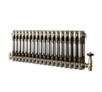 Radiador Horizontal Tradicional 300 x 830 mm 2 Columnas y Válvulas Termostáticas - Metal Crudo Acero Estilo Industrial 627W Incluye Soportes, Kit de Instalación y Cepillo