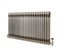 Radiador Horizontal Tradicional 600 x 1190 mm 2 Columnas y Válvulas Termostáticas - Metal Crudo Estilo Industrial 1653W Incluye Soportes, Kit de Instalación y Cepillo