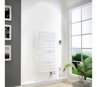 Radiador para baño HSK Yenga para funcionamiento totalmente eléctrico, 600 W, tamaño: 60,0 x 118,6 cm, elemento calefactor plateado, Barra calefactora a la derecha, abriendo los tubos a la izquierda, 